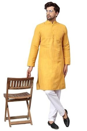 LATEST CHIKAN Men's Cotton Long Kurta Full Sleeves - Casual Ethnic Wear