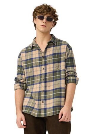 The Souled Store Plaid Shirt: Mustard Men and Boys Long Sleeves Collared Neck Button Front Regular Fit Cotton Utility Shirts