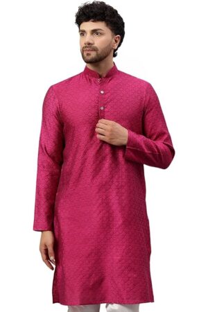LATEST CHIKAN Men's Cotton Silk Kurta with Mandarin Collar – Ethnic Wear for Festivals, Weddings & Celebrations