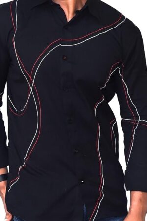 Lineart Premium Cotton Linen Mens Shirt Black by MUNIGE Size- 42