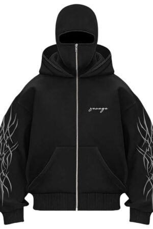 BE SAVAGE Ninja Balaclava Zipper Hoodie Zipper Jacket for Men Winterwear Jackets for Men