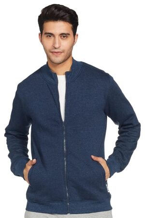 Amazon Brand - Symbol Men Cotton Blend High Neck Zipper Sweatshirt (Available in Plus Sizes)
