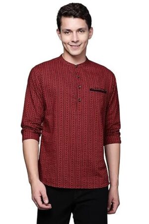 INDO ERA Men's Cotton Polka Dots Casual Straight Short Kurta (MKR0MR1199_Maroon_Ready to Wear_S to 2XL-Size)