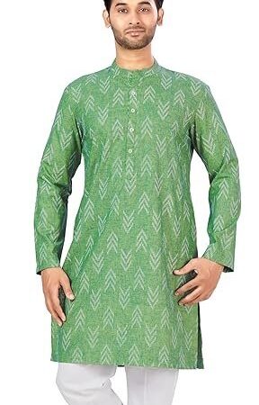 Studio Shringaar Men's Cotton Blend Relaxed Fit Ikat Printed Knee Length Kurta