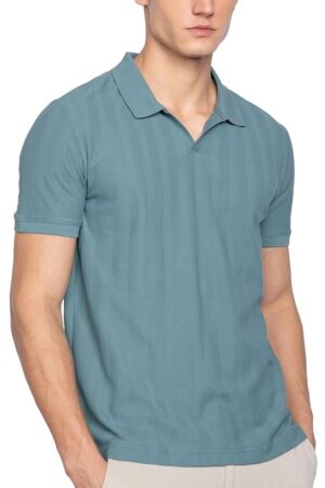 DAMENSCH Men's Statement Textured Regular Fit Polo T-Shirts | Premium Cotton, Herringbone Texture, Johnny Collar