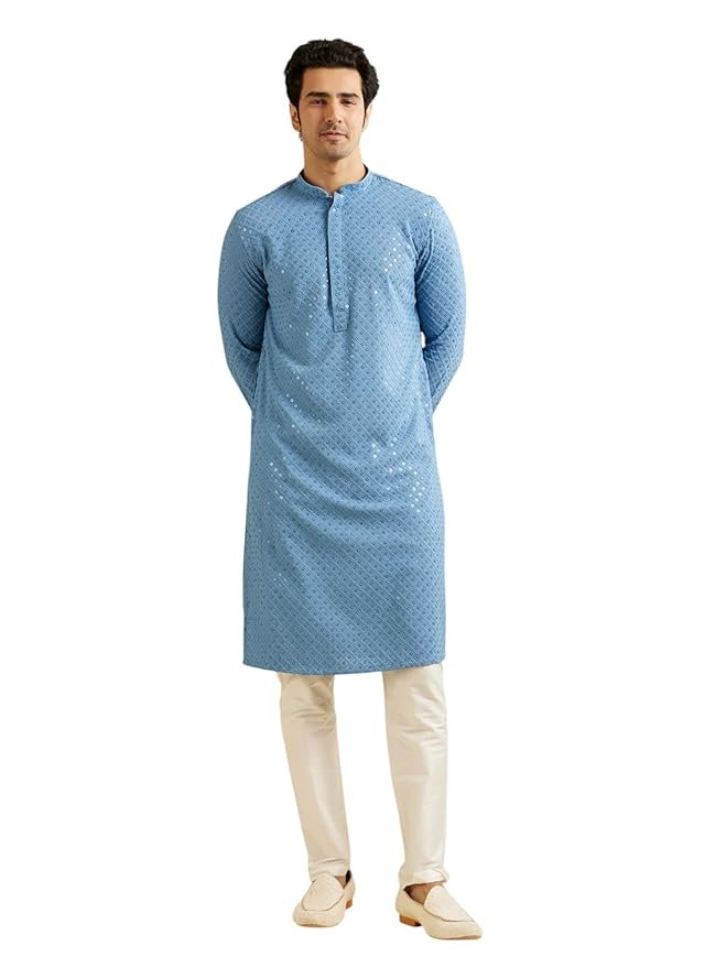 Manyavar Men's Viscose Sequins Shimmer Kurta Set (2pcs)