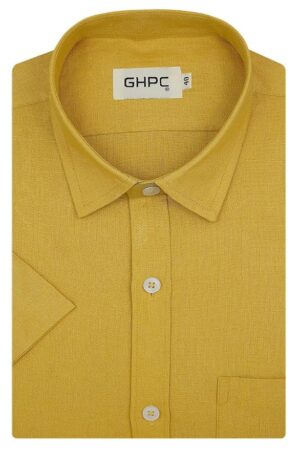 GHPC Cotton Linen Plain Solid Half Sleeves Regular Fit Formal Shirt for Men