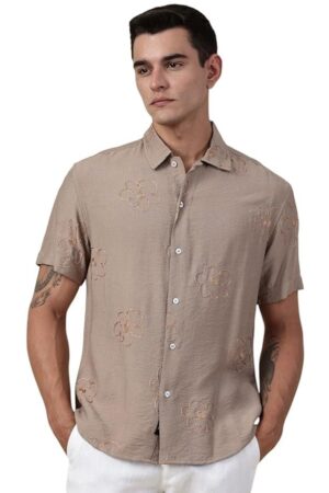 Thomas Scott Short Sleeve Embroderied Casual Shirt for Men