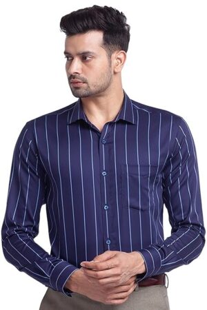 Park Avenue Blue Stripe Slim Fit Formal Shirts for Men